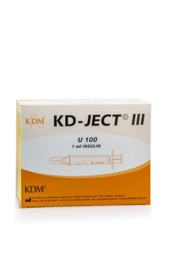 Инсулиновый шприц U100 1 мл с интегрированной иглой 30G 0,3 x 13 мм, KD JECT, Германия, 100 штук