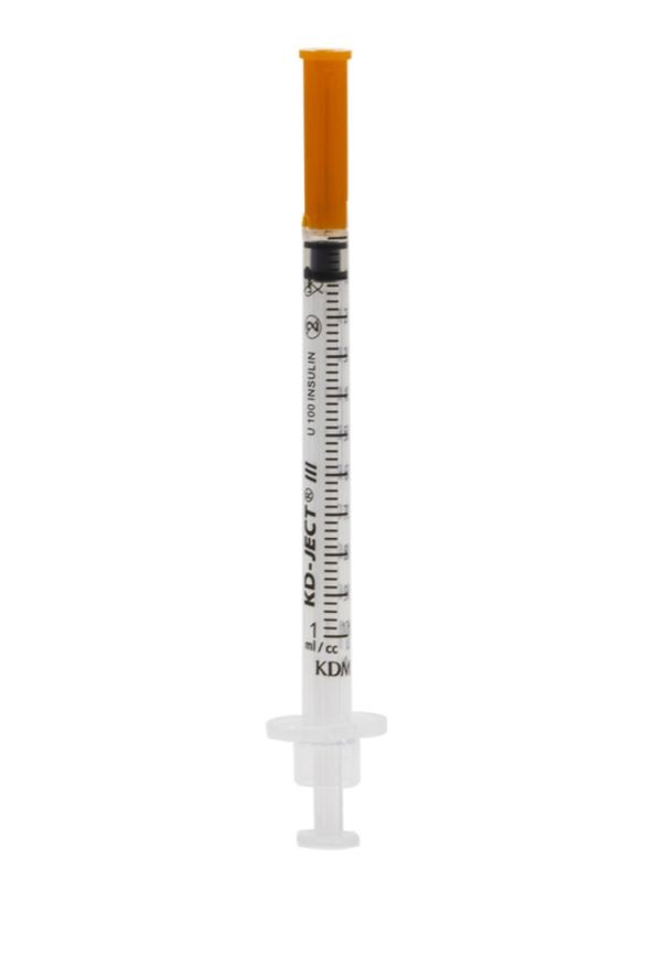 Инсулиновый шприц U100 1 мл с интегрированной иглой 30G 0,3 x 13 мм, KD JECT, Германия, 100 штук