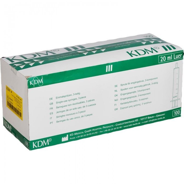 Шприц 20 мл KD JECT 3-х комп. с иглой 21G 0,8 x 40 мм, Германия, 50 штук