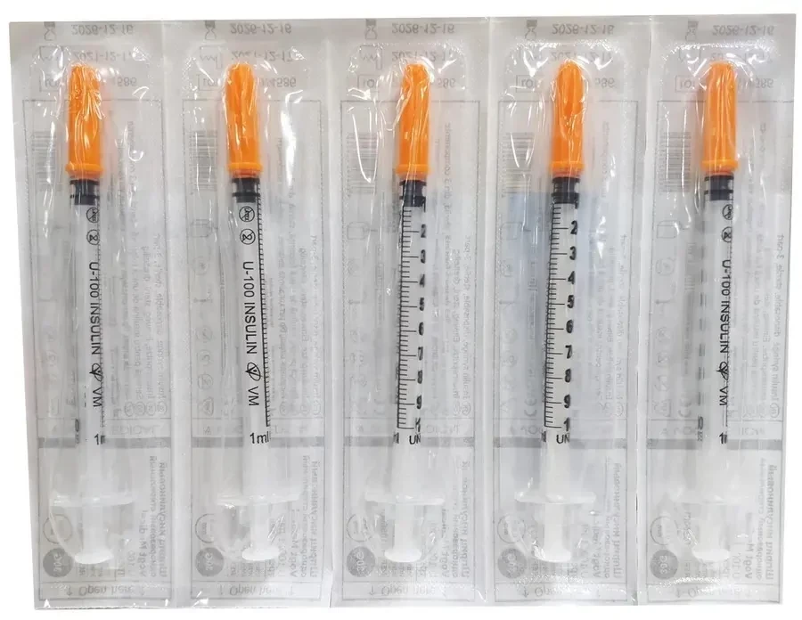 Инсулиновый шприц 1 мл с интегрированной иглой U100 29G 0,33 x 13 мм, Vogt Medical, Германия, 100 штук
