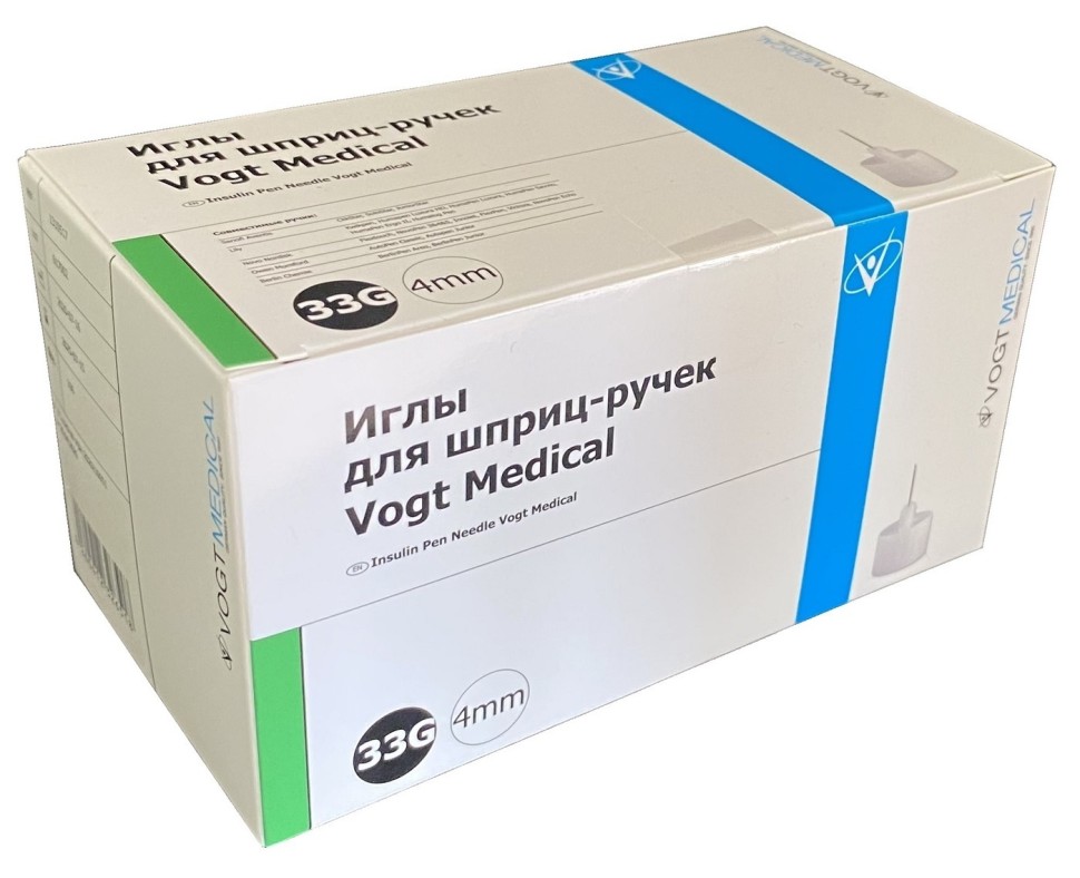 Иглы для шприц ручек 33G 0,20 х 4 мм универсальные Vogt Medical (Вогт Медикал) 100 штук