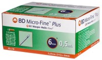 Инсулиновый шприц 0,5 мл с интегрированной иглой U100 BD Micro-Fine Plus 31G 0,25 x 6 мм, Becton Dickinson, 100 штук
