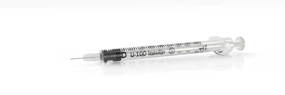 Инсулиновый шприц 1 мл с интегрированной иглой U100 BD Micro-Fine Plus 31G 0,25 x 6 мм, Becton Dickinson, 100 штук