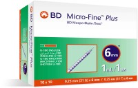 Инсулиновый шприц 1 мл с интегрированной иглой U100 BD Micro-Fine Plus 31G 0,25 x 6 мм, Becton Dickinson, 100 штук