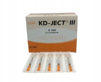 Инсулиновый шприц U100 0,5 мл с интегрированной иглой 30G 0,30 x 8 мм, KD JECT, Германия, 100 штук