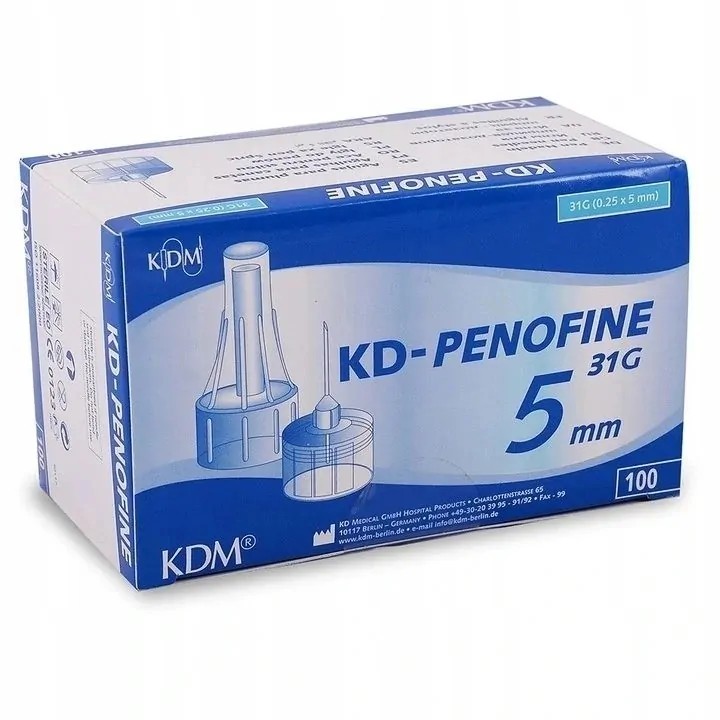 Иглы для инсулиновых шприц-ручек 31G (0,25 х 5 мм) KD-Penofine 100 штук