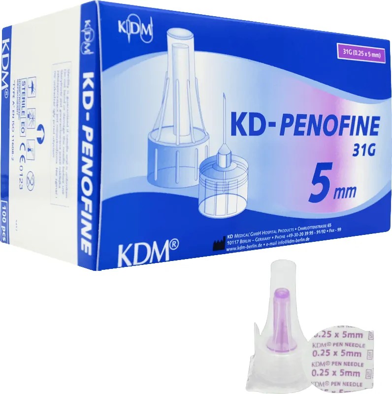Иглы для инсулиновых шприц-ручек 31G (0,25 х 5 мм) KD-Penofine 100 штук