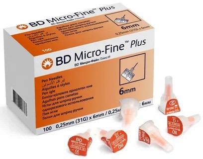 Иглы для инсулиновых шприц-ручек BD Micro-Fine Plus 31G (0,25 x 6 мм) 100 штук